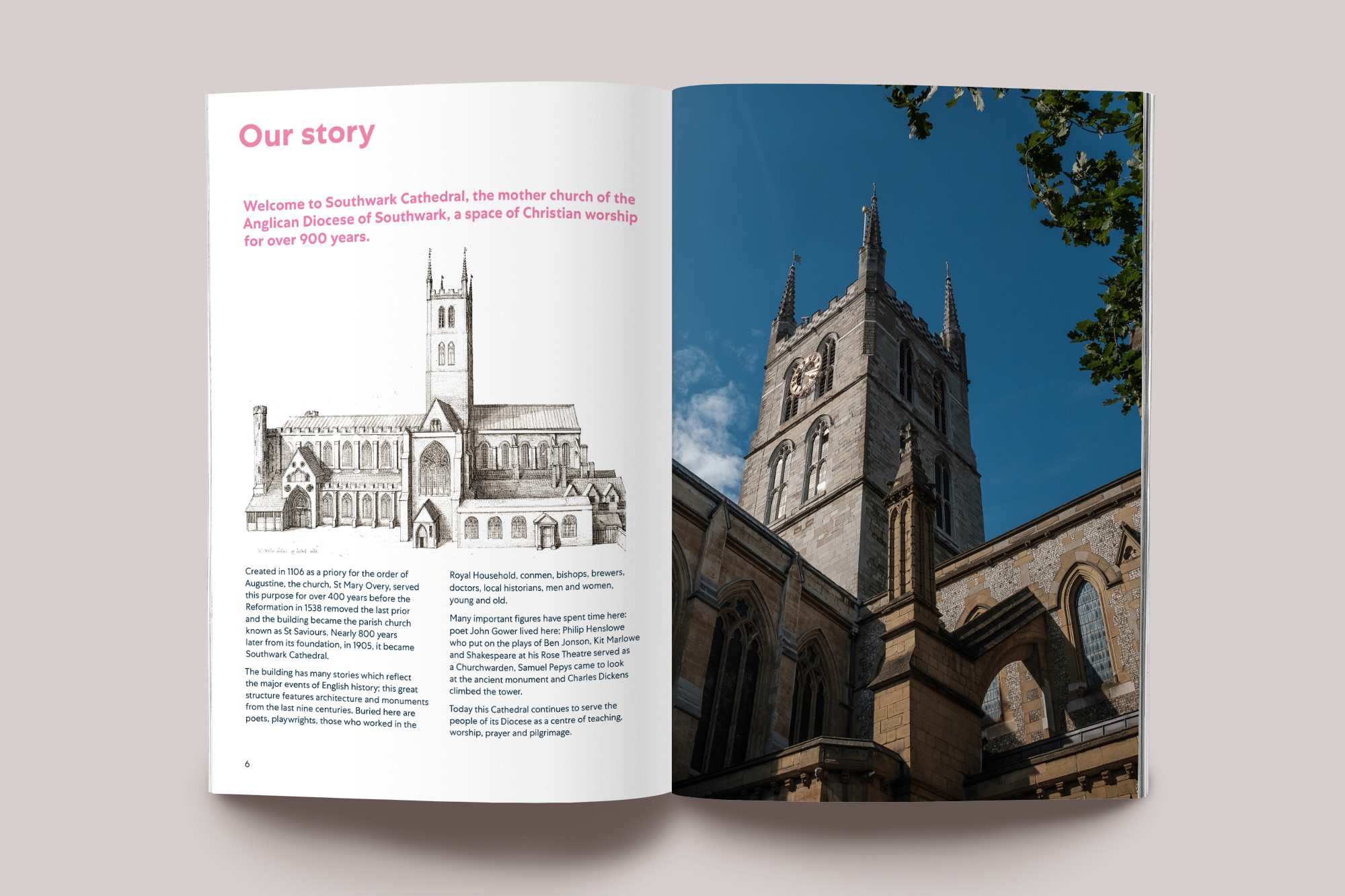 Group visits brochure for Southwark Cathedral (sample spread)